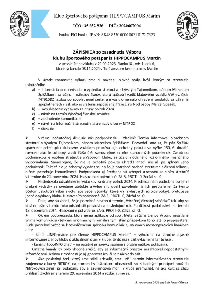 thumbnail of KSP HIPPOCAMPUS Martin zapisnica z VYBORu 08_11_2024